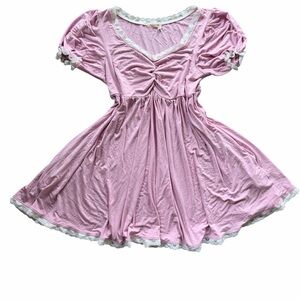 My Violet lullaby Lolita Coquette Charming Pink Babydoll Dress with Lace Trim